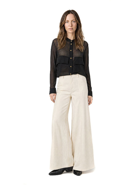 Zoya Women's High-Waisted Ecru Palazzo Trousers