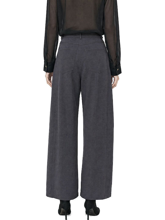 Zoya Women's High-Rise Fabric Trousers in Grey Balloon Leg Style