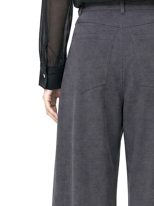 Women's High-Rise Fabric Trousers in Grey Balloon Leg Style