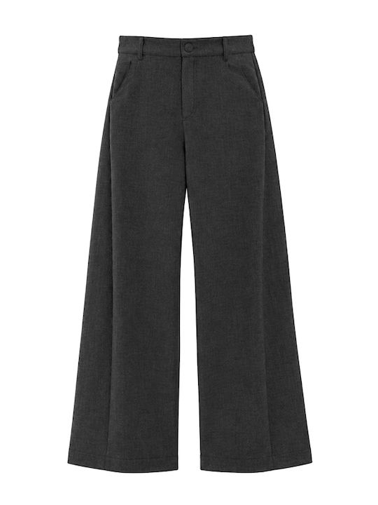 Women's High-Rise Fabric Trousers in Grey Balloon Leg Style