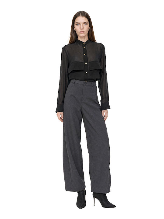 Women's High-Rise Fabric Trousers in Grey Balloon Leg Style