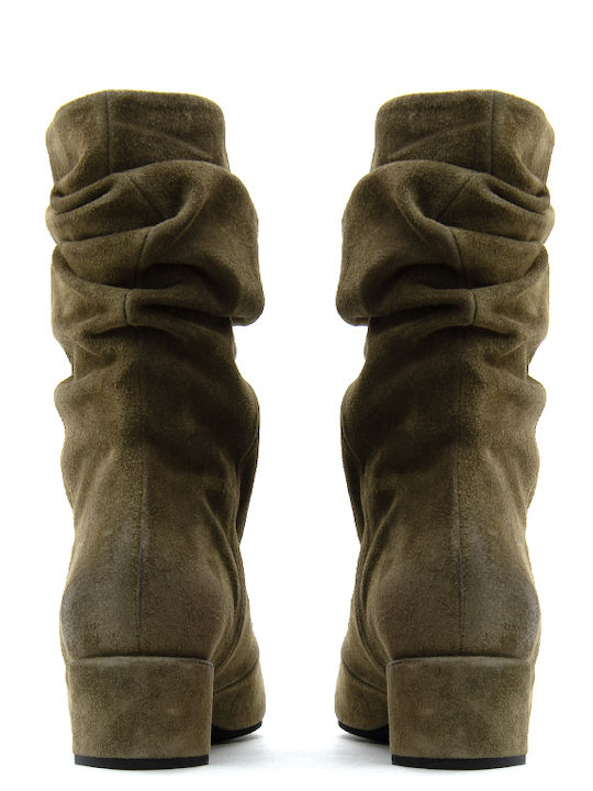 Wildleder Damen Stiefeletten Khaki