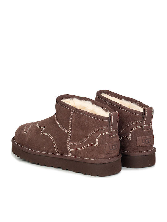 Classic Ultra Mini Damenstiefeletten Cowboy Braun