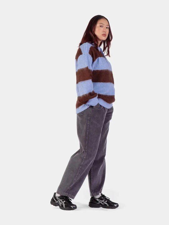 Gestreiftes Langärmeliges Damen-Polohemd Blue/Brown Stripe