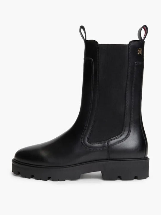 Leather Women's Boots with Elastic Gussets Black