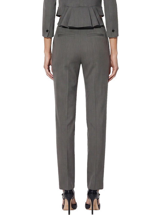 Damen-Hose aus Stoff mit hohem Bund und normaler Passform in Grau
