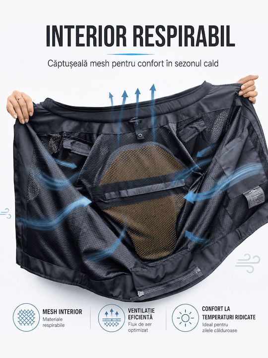 Grand Air Jachetă Moto de Iarnă pentru Bărbați Impermeabilă Neagră