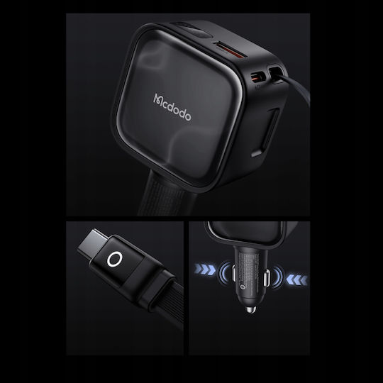 Mcdodo 130-W-Autoladegerät mit Anschlüssen: 1 × USB-A, 1 × Typ-C, inklusive Typ-C-Kabel, Schwarz