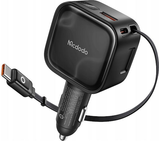 Mcdodo 130-W-Autoladegerät mit Anschlüssen: 1 × USB-A, 1 × Typ-C, inklusive Typ-C-Kabel, Schwarz