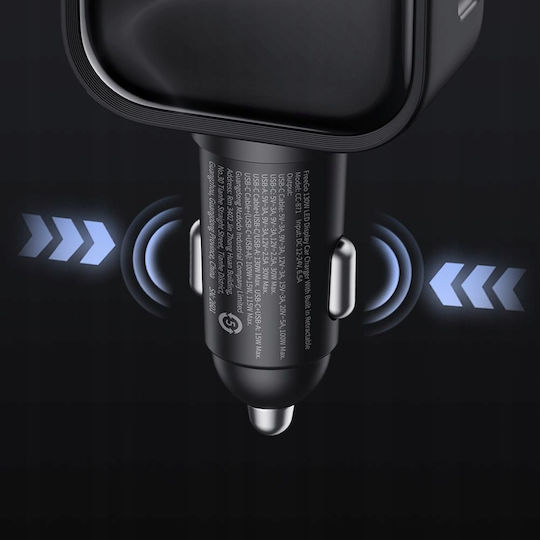Mcdodo Φορτιστής Αυτοκινήτου 93W με Θύρες: 2xUSB-A 1xType-C μαζί με Καλώδιο Type-C Μαύρο Χρώμα