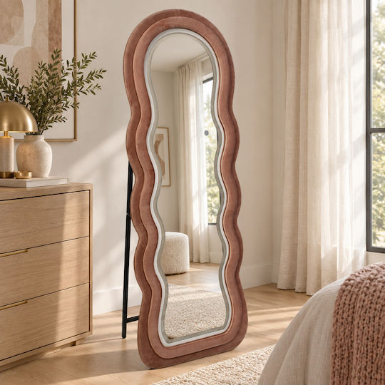 Keskor Mirror with Brown Wooden Frame & LED Lighting 160x60cm