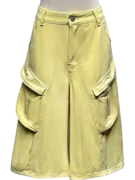 Bermude Cargo din Denim pentru Femei Yellow