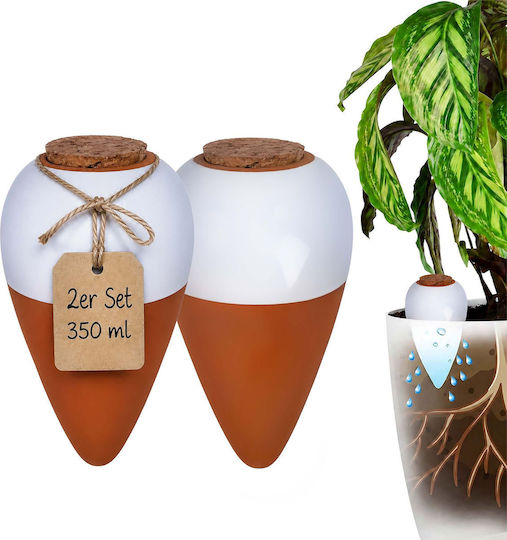 Set 2 Relaxdays Clay Plant Watering Spikes 350 Ml Slow-release Watering System White