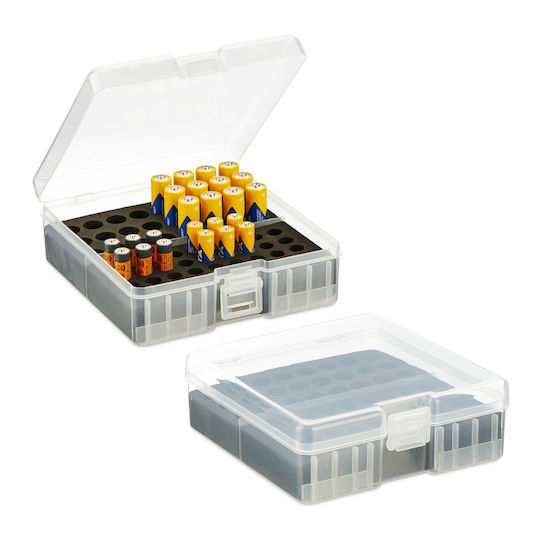 Set 2 Relaxdays Battery Organizers Black Transparent 60 Aaa 60 Aa Batteries