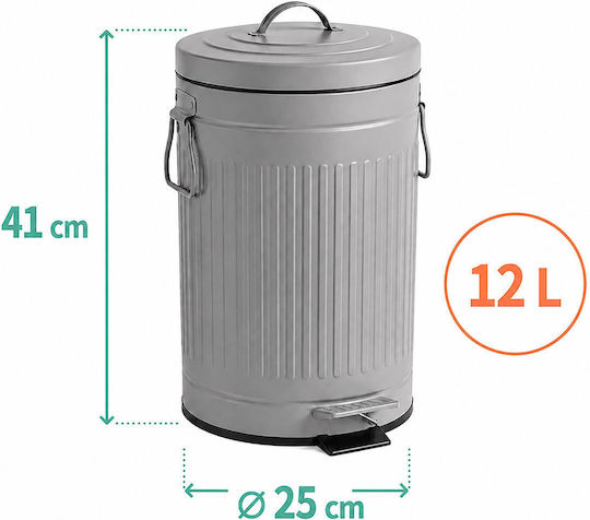 Relaxdays Coș de Gunoi Metalic cu Pedală 12 l Gri