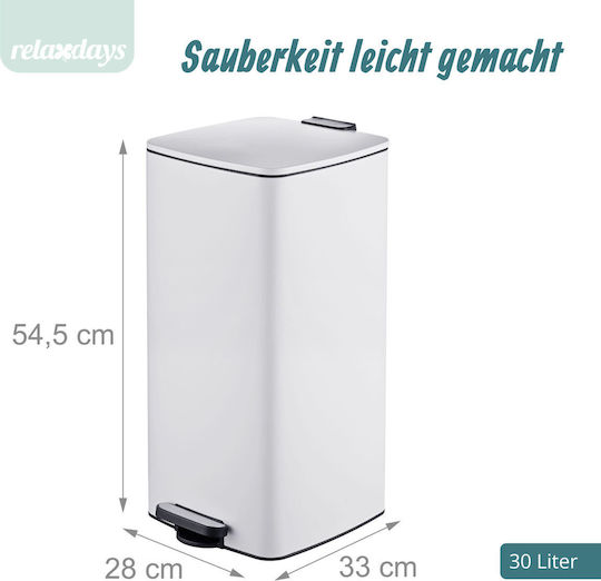 Relaxdays Coș de Gunoi din Plastic cu Pedală 30 l Alb