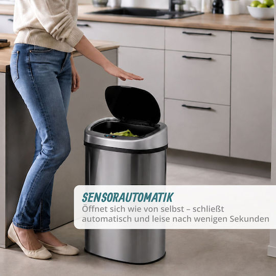 Relaxdays Coș de Gunoi din Oțel Inoxidabil cu Senzor 50 l Gri