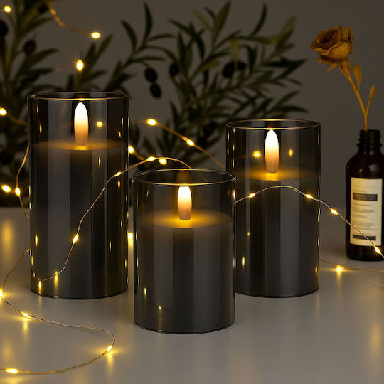 Relaxdays Corpuri de Iluminat Decorative LED Lumânări, 3 Buc., 15x7.5x7.5 cm