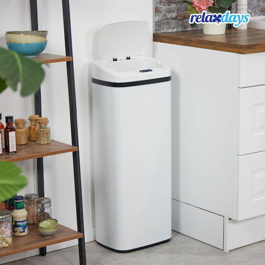 Relaxdays Coș de Gunoi din Oțel Inoxidabil cu Senzor Alb