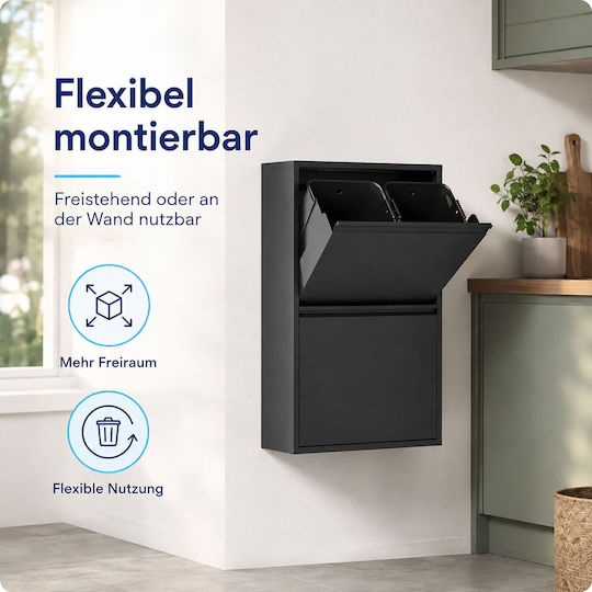 Relaxdays Coș de Gunoi Metalic 18 l Negru