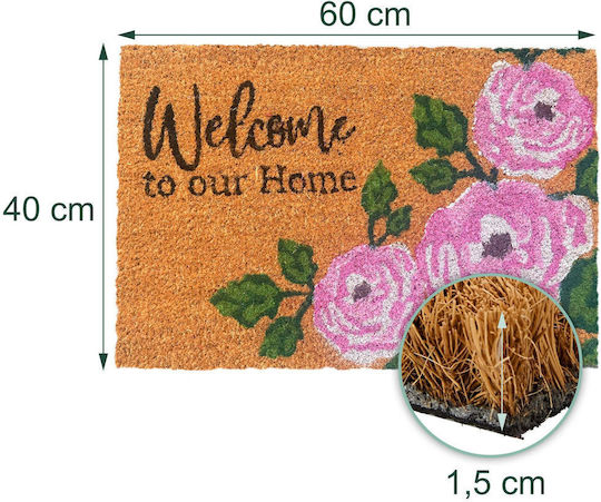 Relaxdays Covoraș de Intrare din Fibră de Cocos cu Suport Antiderapant Multicolor 60x40cm Grosime 15mm