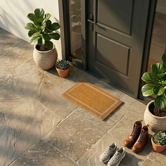 Relaxdays Covoraș de intrare din fibră de cocos bej 60x40 cm cu grosimea de 15 mm