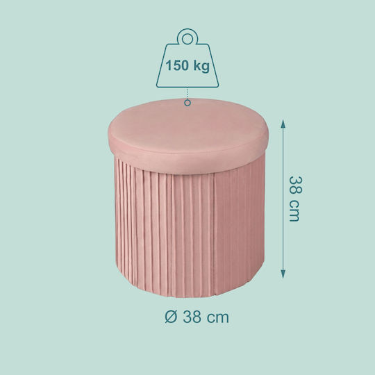 Taburet Pentru Living cu Spațiu de Depozitare, Tapițat cu Catifea Roz, 38x38x38 cm