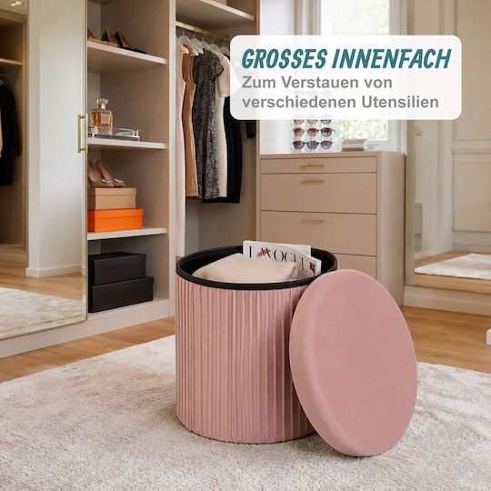 Taburet Pentru Living cu Spațiu de Depozitare, Tapițat cu Catifea Roz, 38x38x38 cm
