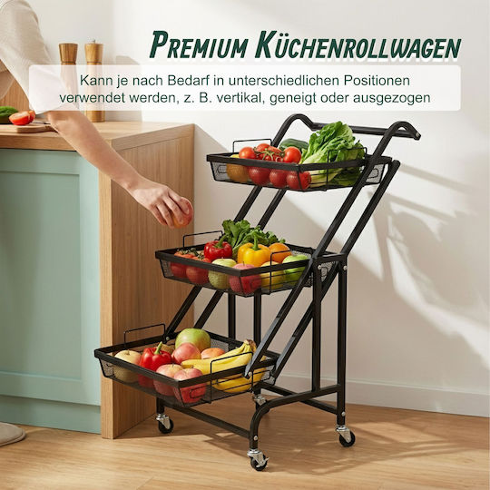 Relaxdays Küchenwagen mit 3 Ebenen Schwarz