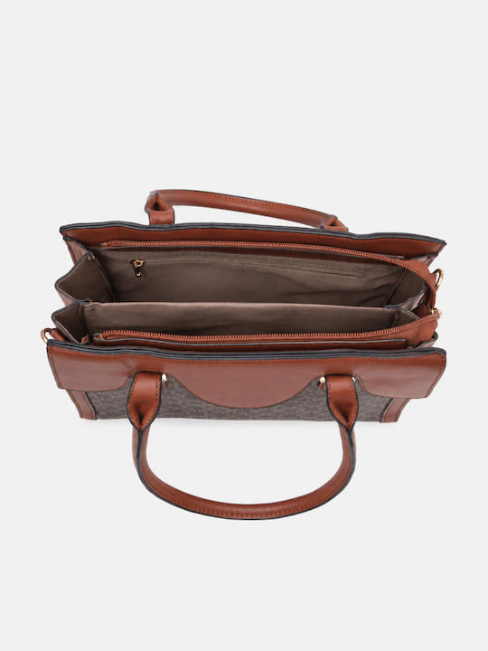 Braune Damen-Schultertasche aus Stoff