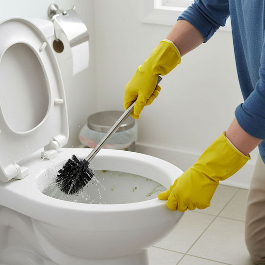 Relaxdays Perie de Toaletă din Inox pentru Baie, Neagră