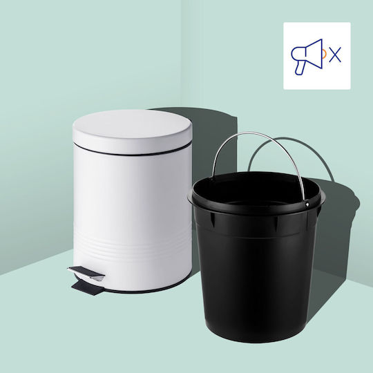 Relaxdays Set Metalic de Perie WC și Coș de Baie 5 l, Alb