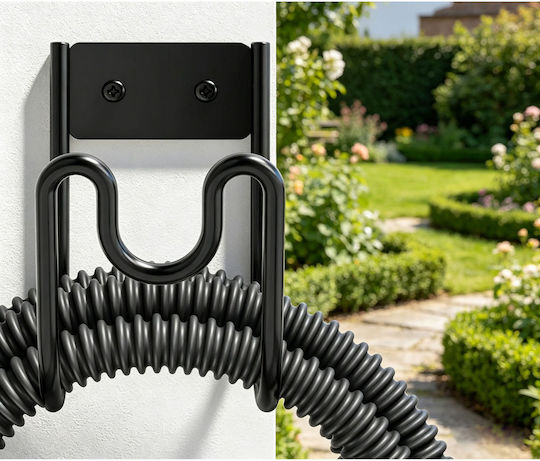 Relaxdays Wall-mounted Hose Holder Iron Black 17.5 X 13 X 10.5 Cm