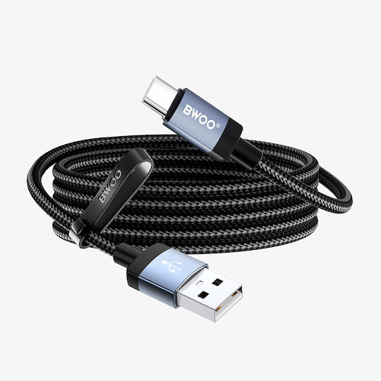 BWOO Bo-x401c Cablu împletit USB-C tată - USB-A 18W Negru 1 m