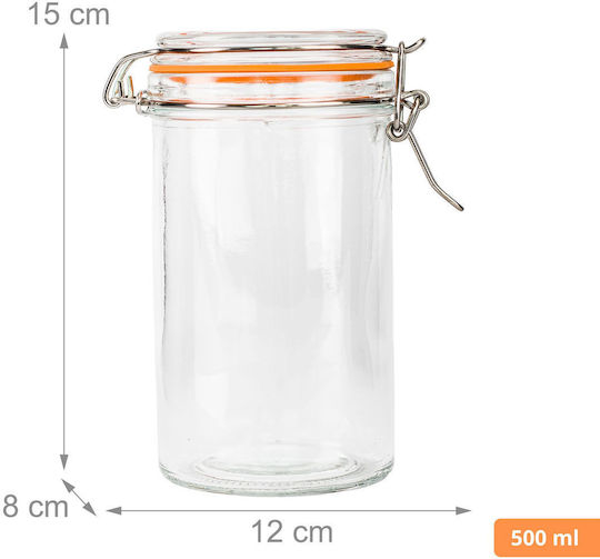 Relaxdays Set de 6 Borcane din Sticlă cu Capac, pentru Utilizare Generală, Portocalii, 500 ml, 6 Bucăți, ,