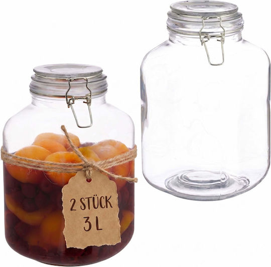 Relaxdays Set de 2 Borcane de Uz General cu Capac, din Sticlă Transparentă, 3000 ml, 2 Bucăți,