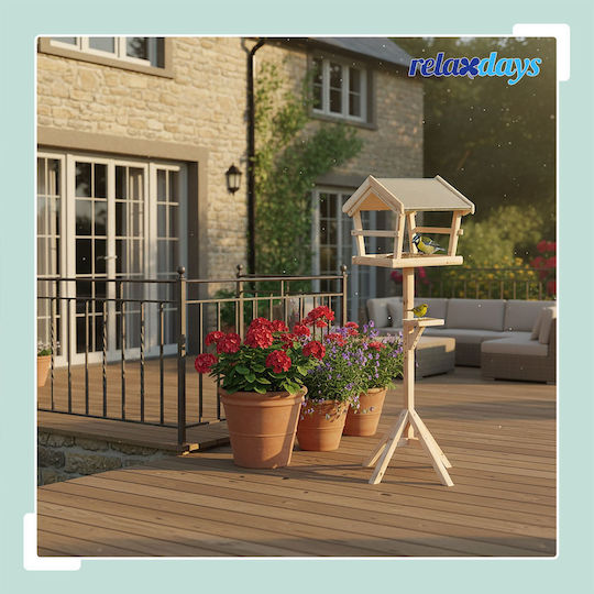 Hrănitoare Pentru Păsări Relaxdays 10052238_126 Din Lemn De Brad Cu Acoperiș Din Metal Rezistent La Intemperii Lemn Natural 121 X 36 X 30 Cm