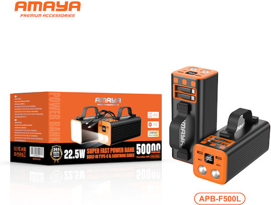Amaya APB-F500L Външна батерия 50000mAh 22.5W с 2 USB-A порта и 2 USB-C порта Черна