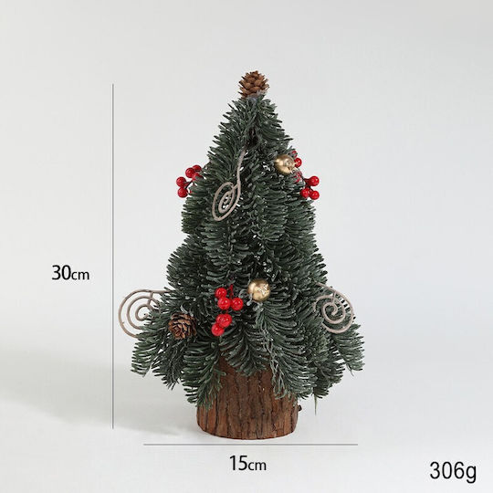 Brad Decorativ de Crăciun din Plastic, 30 cm, Decorat, Verde Brad Decorativ de Crăciun din Plastic, 30 cm, Decorat, Verde