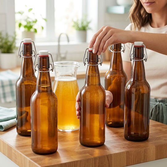 Set 6 Reusable Swing-top Bottles Lids Multicolor Relaxdays
