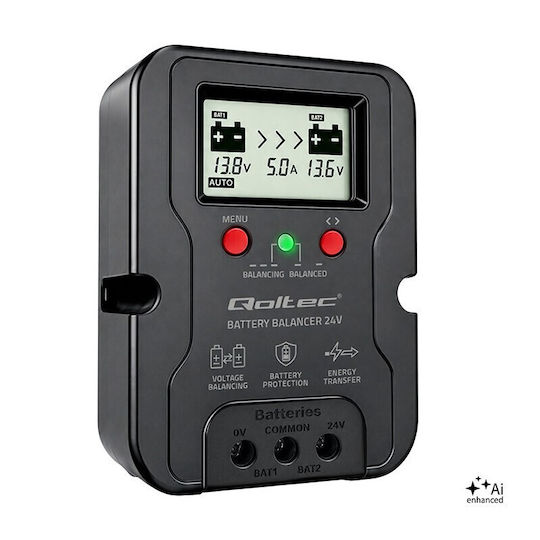 Qoltec Voltage Balancer 24 V Batteries 2 × 12 V 5 A Agm Gel Lifepo4 Lcd Screen