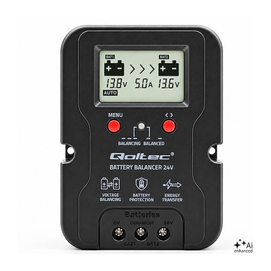 Qoltec Voltage Balancer 24 V Batteries 2 × 12 V 5 A Agm Gel Lifepo4 Lcd Screen