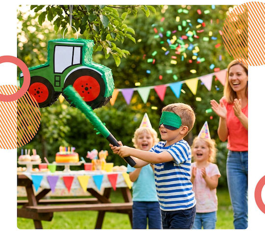 Relaxdays Tractor Piñata Stick Mask Dark Green Red Black