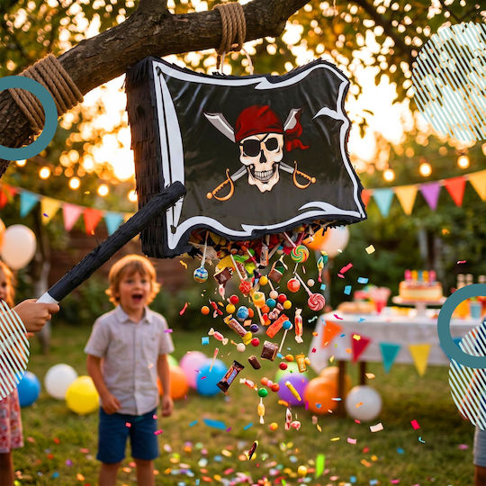 Relaxdays Pirate Flag Piñata Mask Red White Black Bat