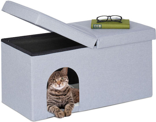 Relaxdays Cat House 10045089 Lid Bench Foldable Mdf Polyester Gray 38.5 X 74.5 X 37 Cm