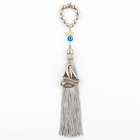 Grekas Hanging Boat Lucky Charm Silver Metal 22cm
