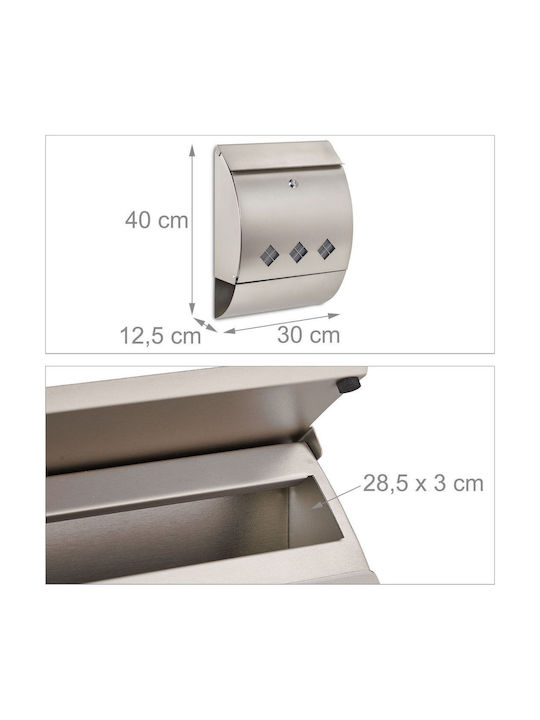 Relaxdays Γραμματοκιβώτιο Εξωτερικού Χώρου Inox σε Γκρι Χρώμα 30x12.5x40cm