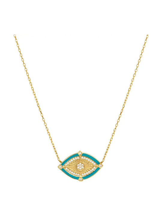 Necklace in Gold-Plated Silver with Light Blue Zircon