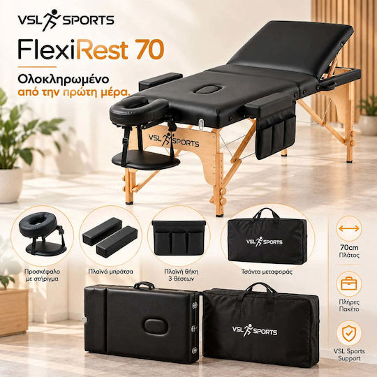 VSL Sports FlexiRest Pat de Fizioterapie Portabil/Pliabil Negru din Lemn 185x70cm