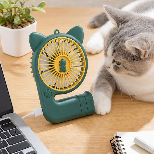 Mini Ventilator Portabil Flippy Compact, Model Portabil Alimentat Prin USB 5V, Flux de Aer Răcoritor, Ușor și Confortabil de Folosit în Zilele Călduroase, Verde Închis